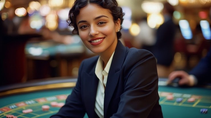 Dealer live casino menyapa pengguna dengan layanan interaktif dan langsung secara online